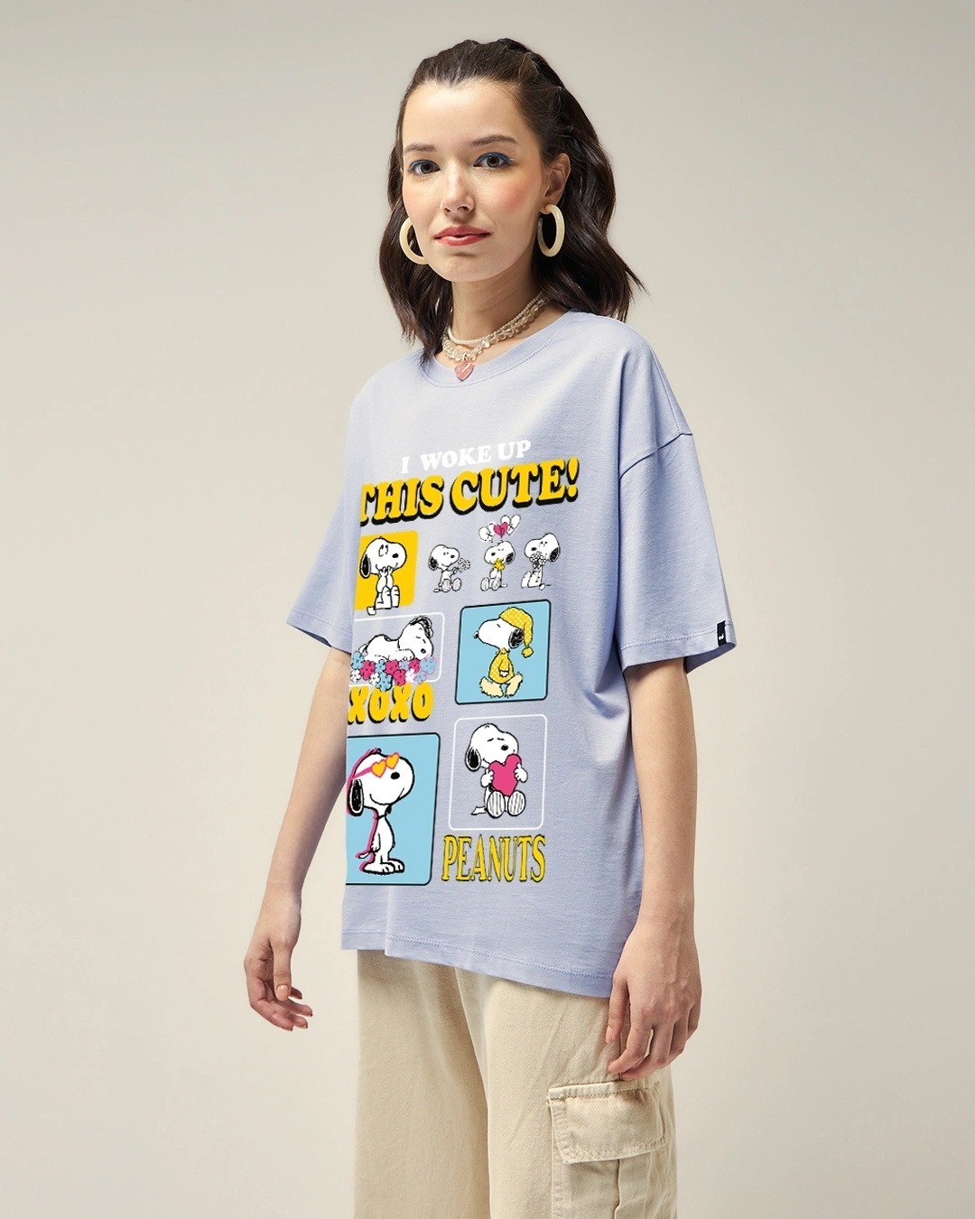 Shop Women's Baby Lavender Woke Up Cute Graphic Printed Oversized T-shirt-Back