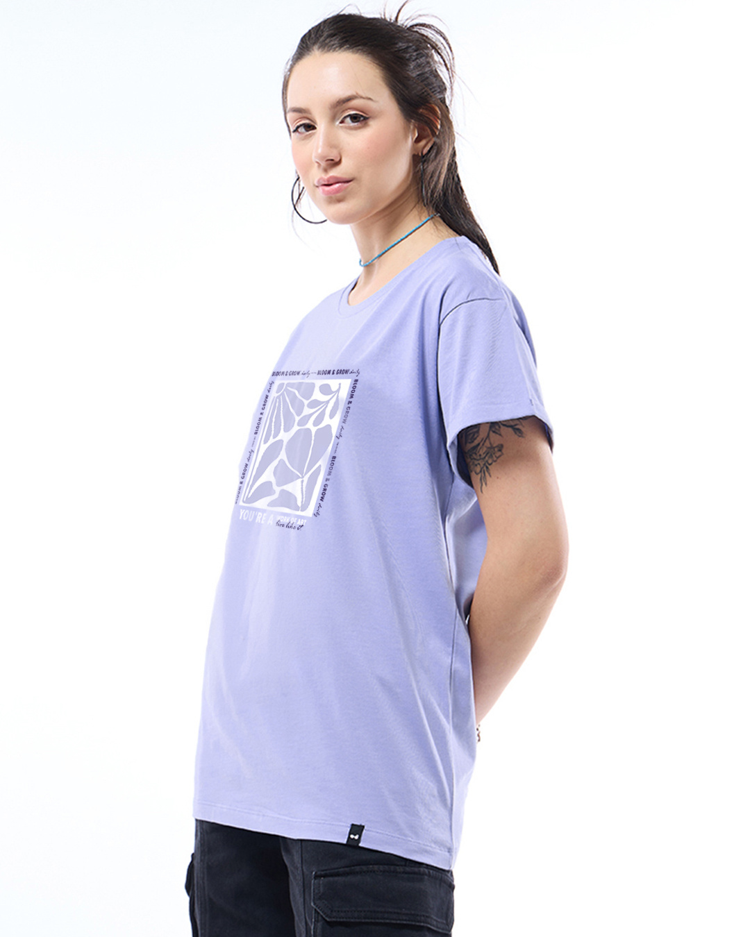 Shop Women's Baby Lavender Work Of Art Graphic Printed Boyfriend T-shirt-Back