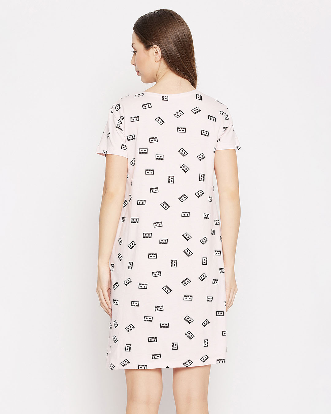 Shop Women's Baby Pink Printed Round Neck Dress-Back
