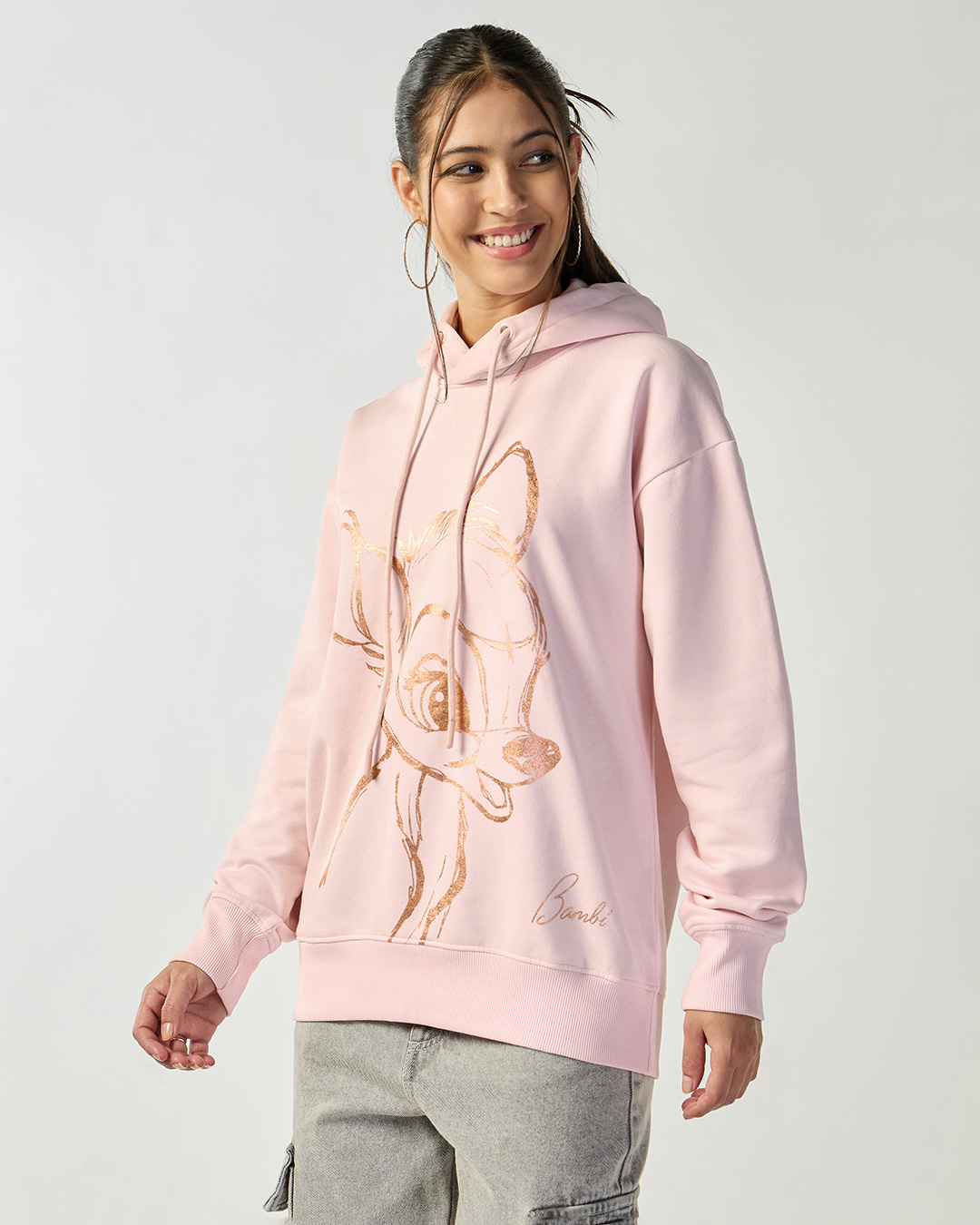 Shop Women's Barely pink Graphic Printed Oversized Hoodies-Back