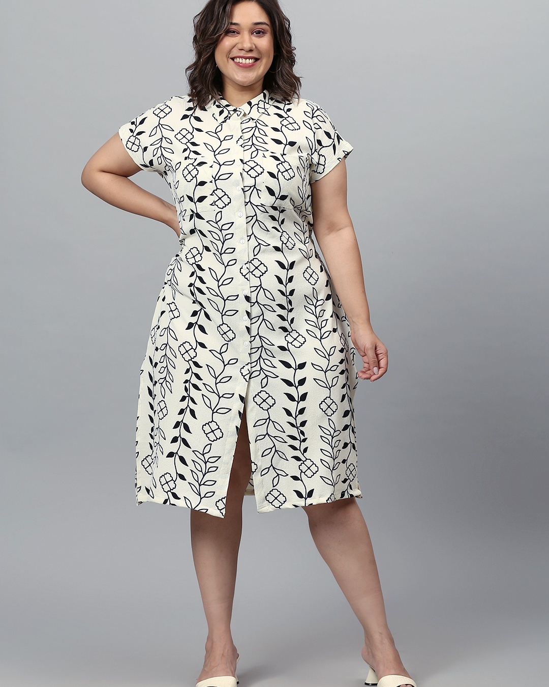 Shop Women's Beige All Over Printed Plus Size Dress-Back