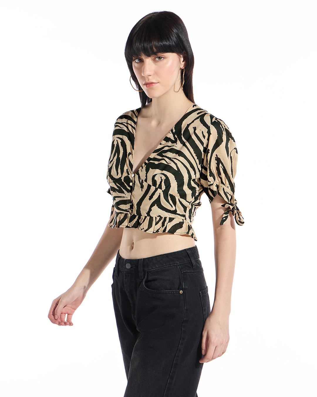 Shop Women's Beige & Black All Over Printed Short Top-Back