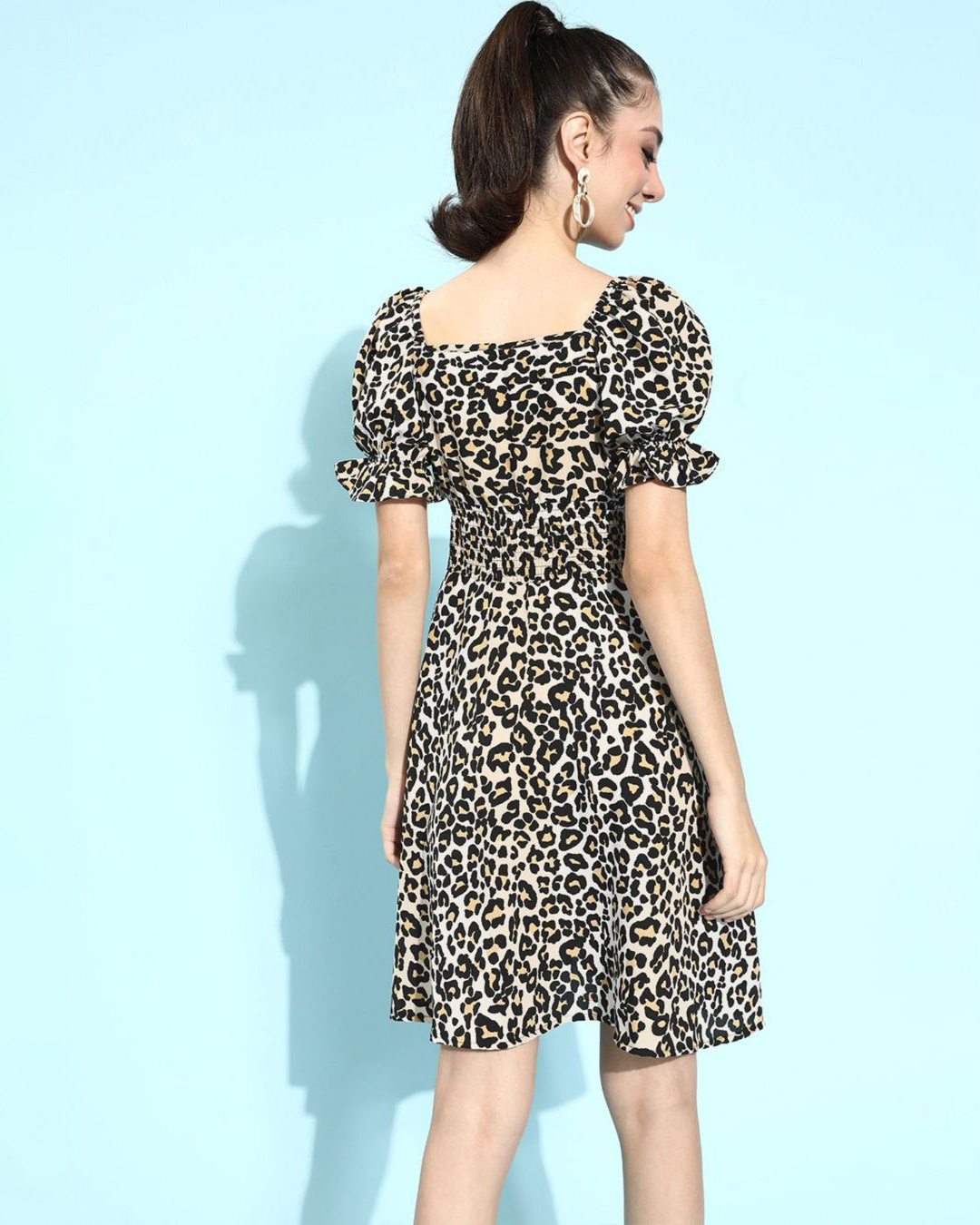 Shop Women's Beige Animal Printed Dress-Back