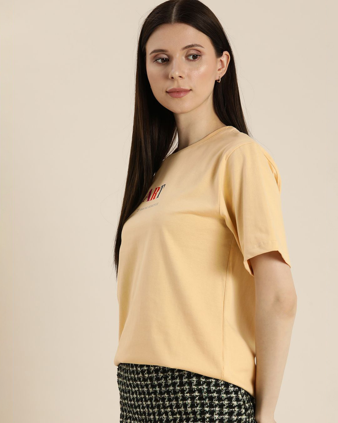 Shop Women's Beige Art Typography Oversized T-shirt-Back