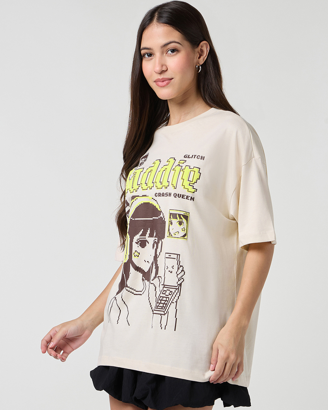 Shop Women's Beige Baddie Graphic Printed Oversized T-shirt-Back