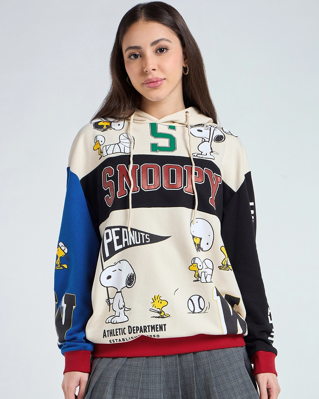 Shop Women's Beige & Red  Graphic Printed Oversized Hoodies-Back