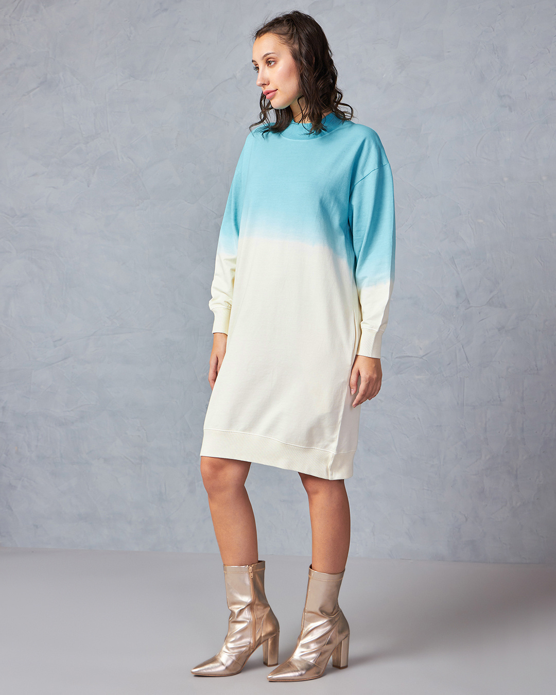 Shop Women's Beige & Blue Ombre Oversized Sweatshirt Dress-Back