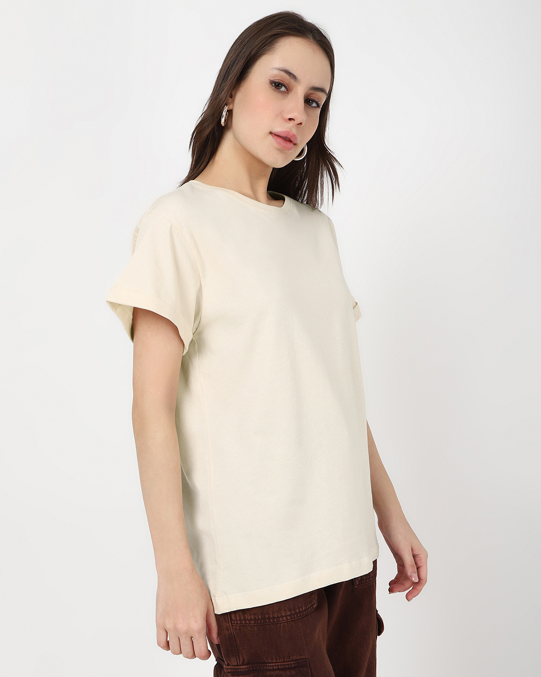 Shop Women's Beige Boyfriend T-shirt-Back