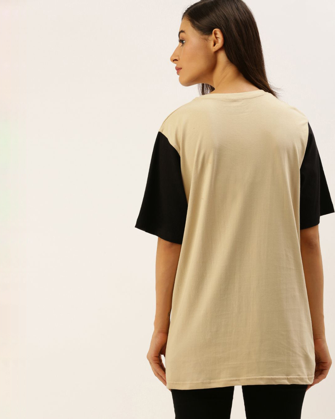 Shop Women's Beige Colourblocked T-shirt-Back