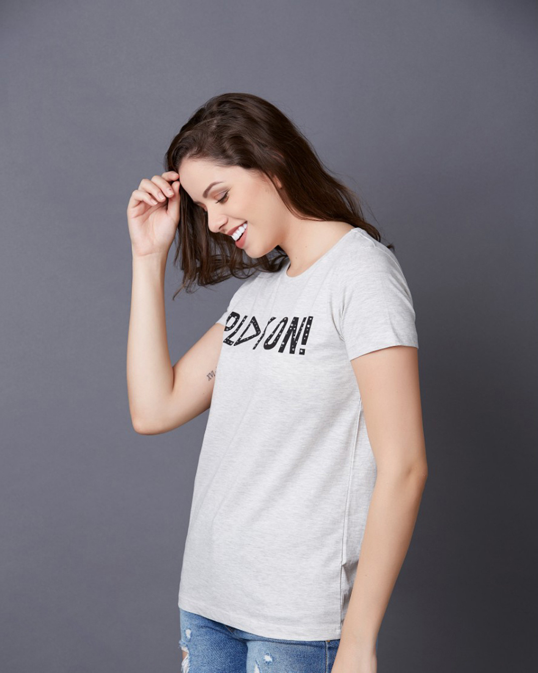 Shop Women's Beige Cotton Embellished Print T-shirt-Back