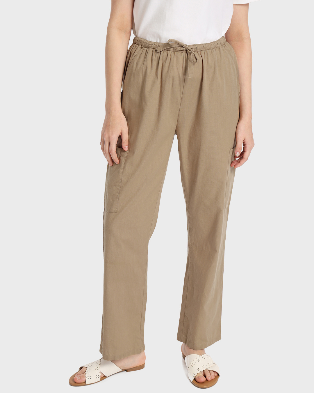 Buy Women's Beige Cotton Straight Casual Pants Online at Bewakoof