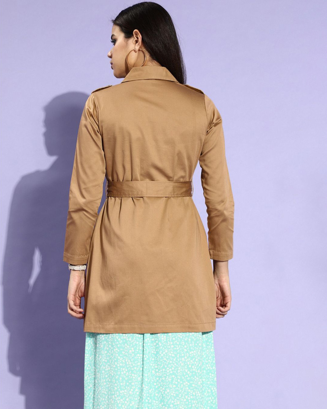 Shop Women's Beige Cotton Trench Coat-Back