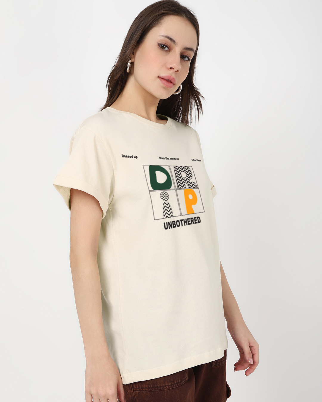 Shop Women's Beige Drip Typography Boyfriend T-shirt-Back