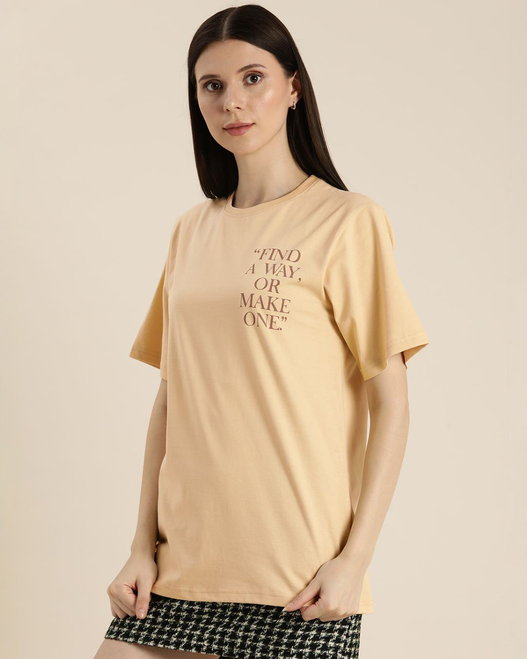 Shop Women's Beige Find A Way or Make One Typography Oversized T-shirt-Back
