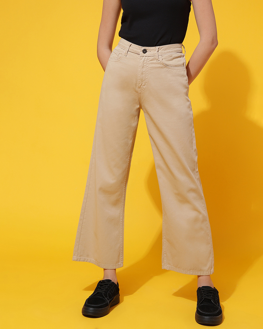 Buy Women's Beige Flared Jeans Online at Bewakoof