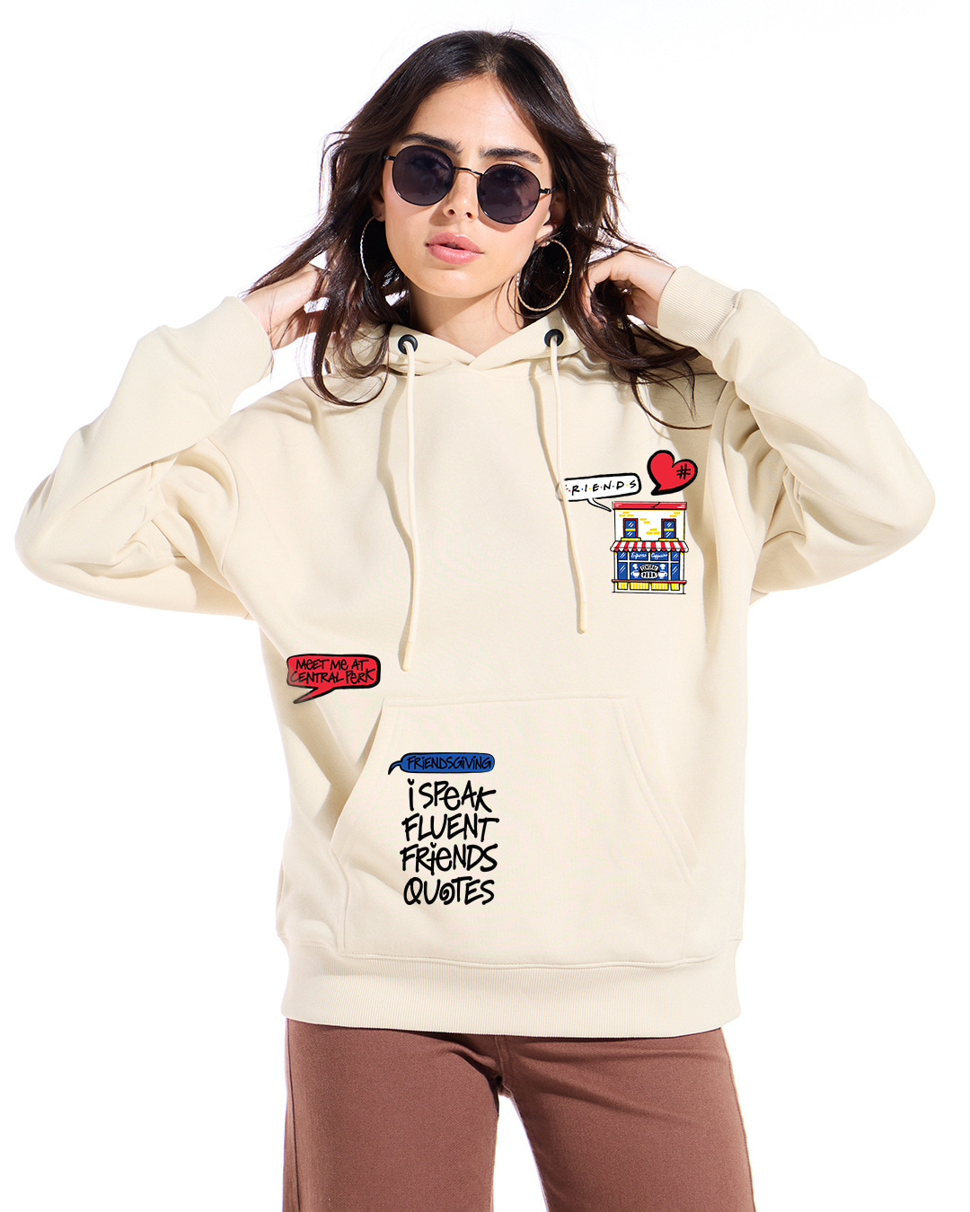 Shop Women's Beige Fluent Quotes Graphic Printed Oversized Hoodies-Back