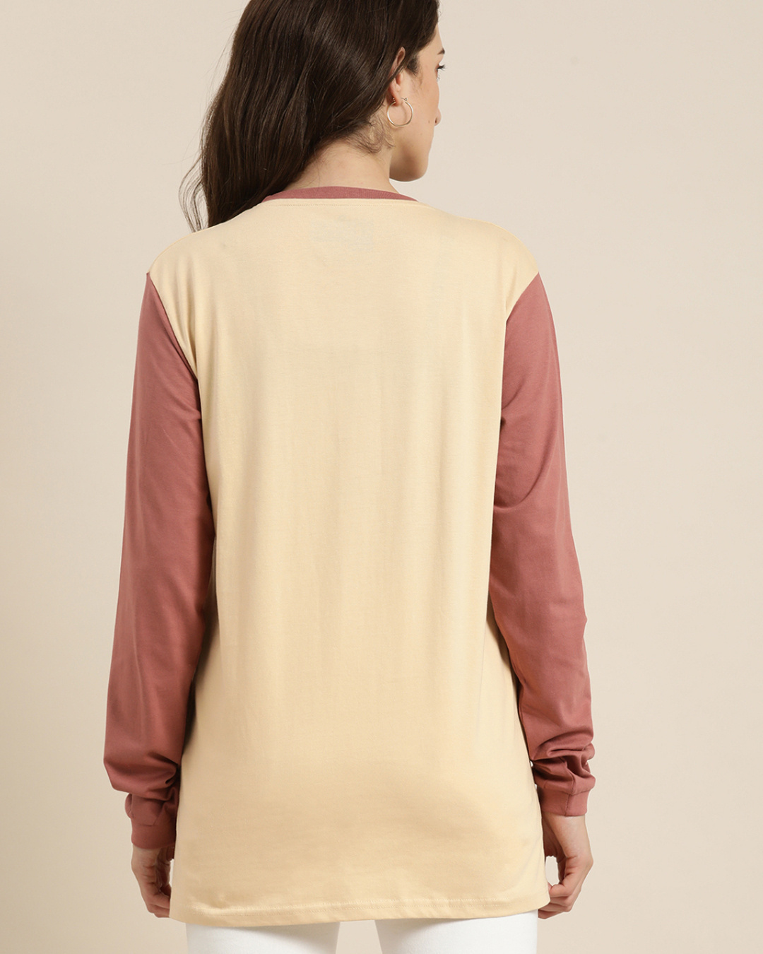 Shop Women's Beige Graphic Oversized T-Shirt-Back