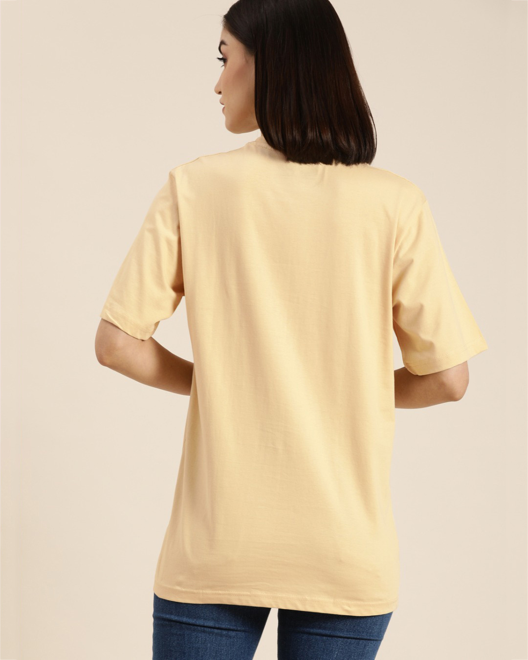 Shop Women's Beige Graphic Print Oversized T-shirt-Back