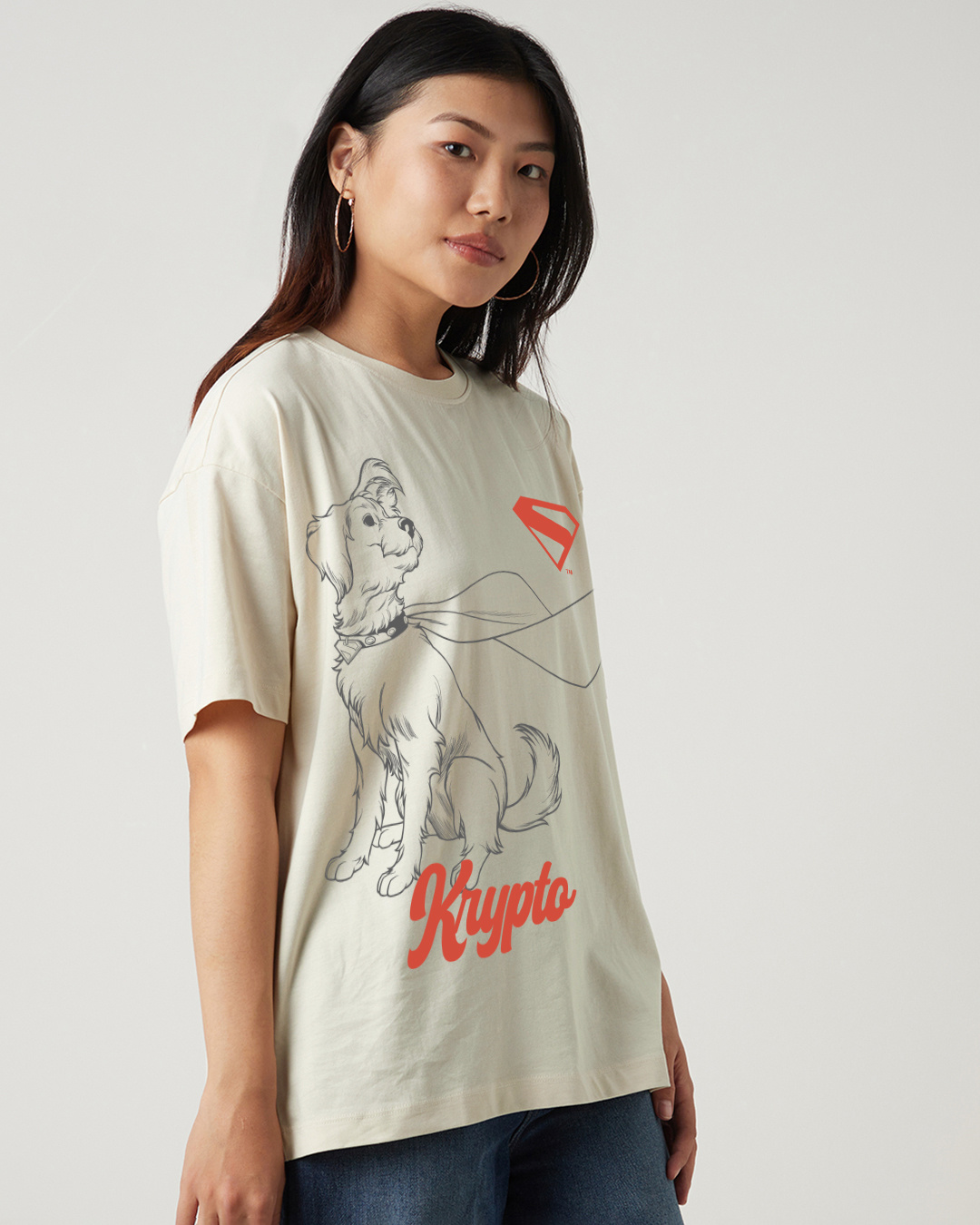 Shop Women's Beige Krypto Graphic Printed Oversized T-shirt-Back