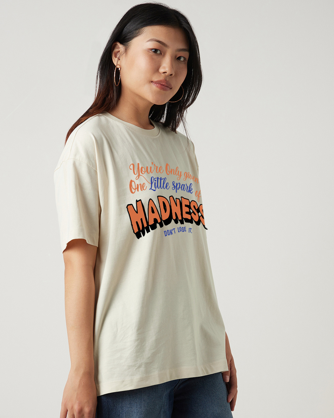 Shop Women's Beige Madness Typography Oversized T-shirt-Back