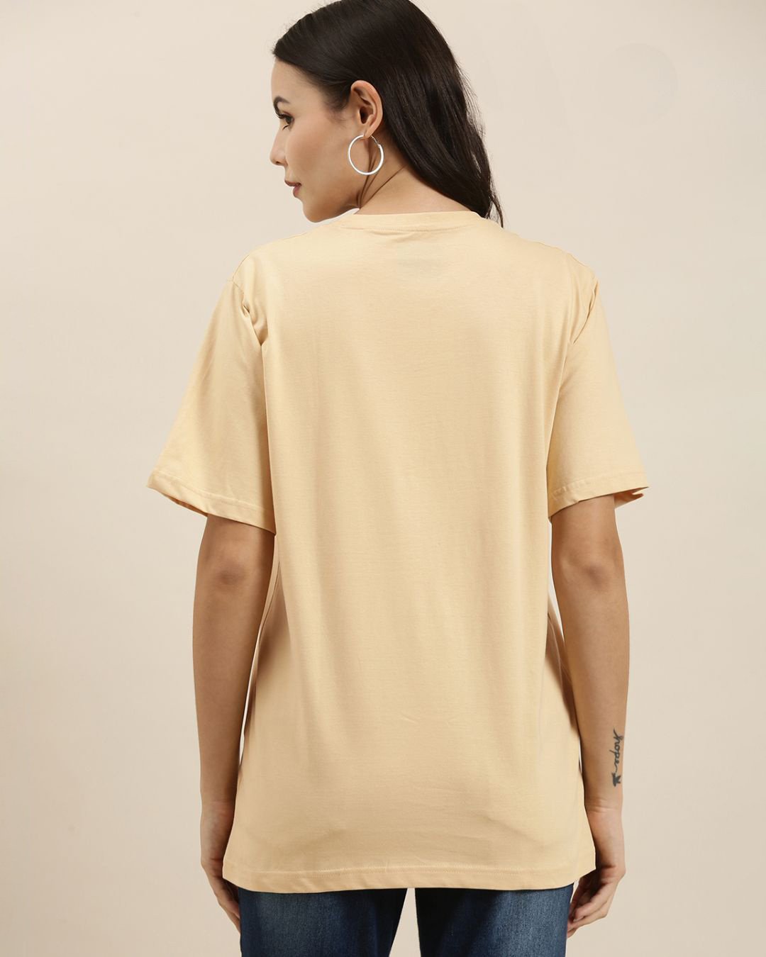 Shop Women's Beige Mystical Soul Typography Oversized T-shirt-Back