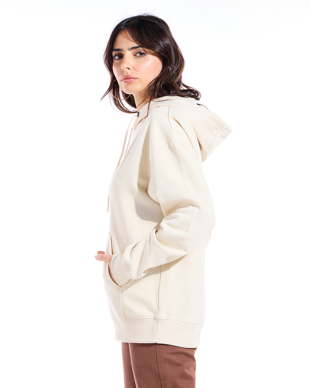 Shop Women's Beige Oversized Hoodies-Back