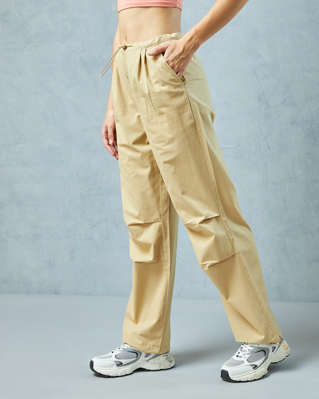 Shop Women's Beige Oversized Parachute Pants-Back