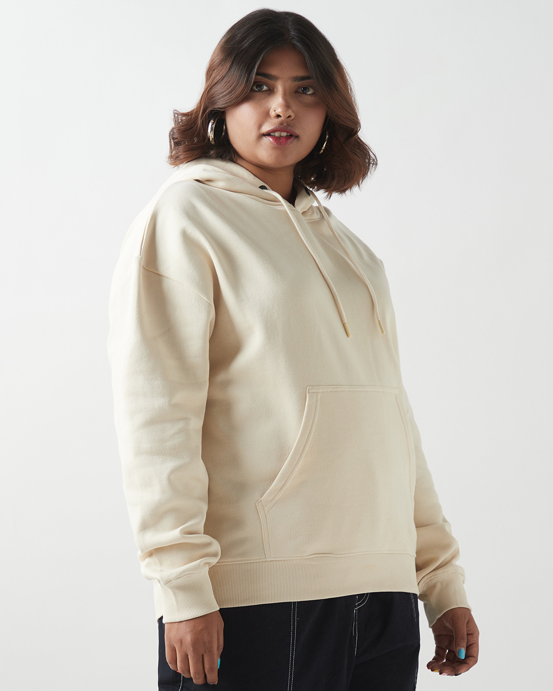 Shop Women's Beige Oversized Plus Size Hoodies-Back