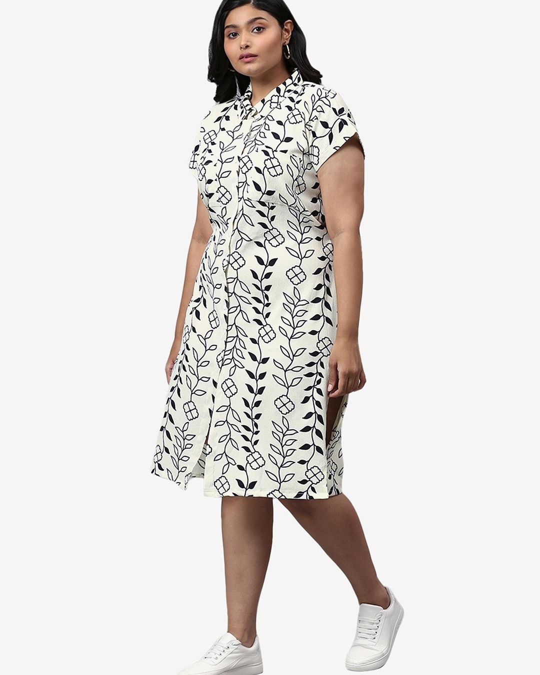 Shop Women's Beige Printed Plus Size Dress-Back
