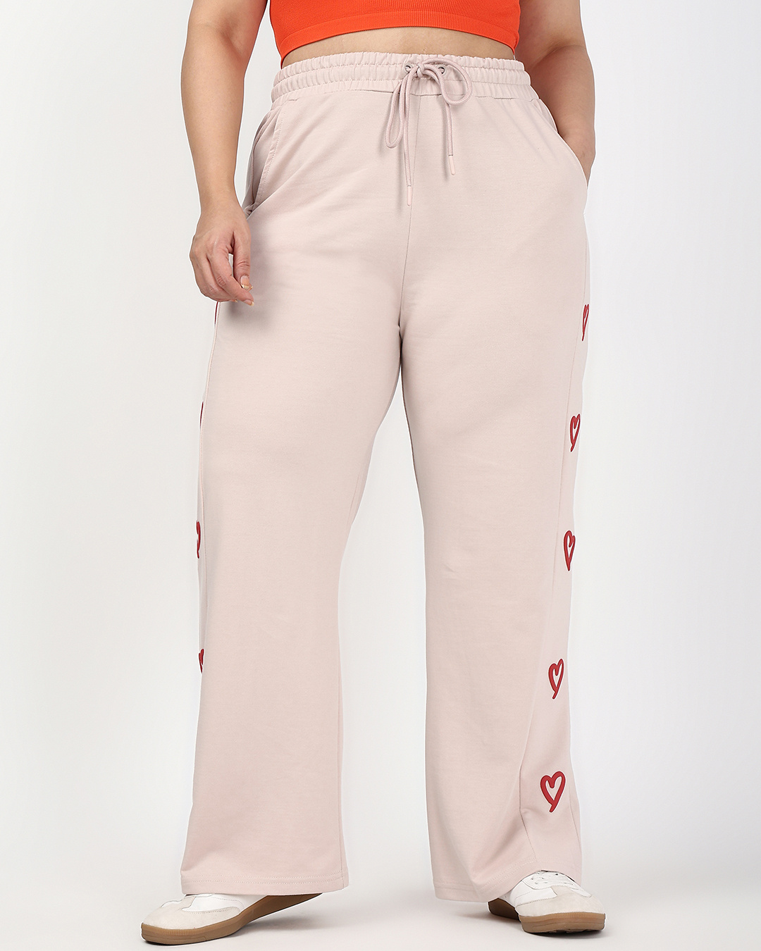 Shop Women's Beige Printed Straight Fit Plus Size Track Pants-Back