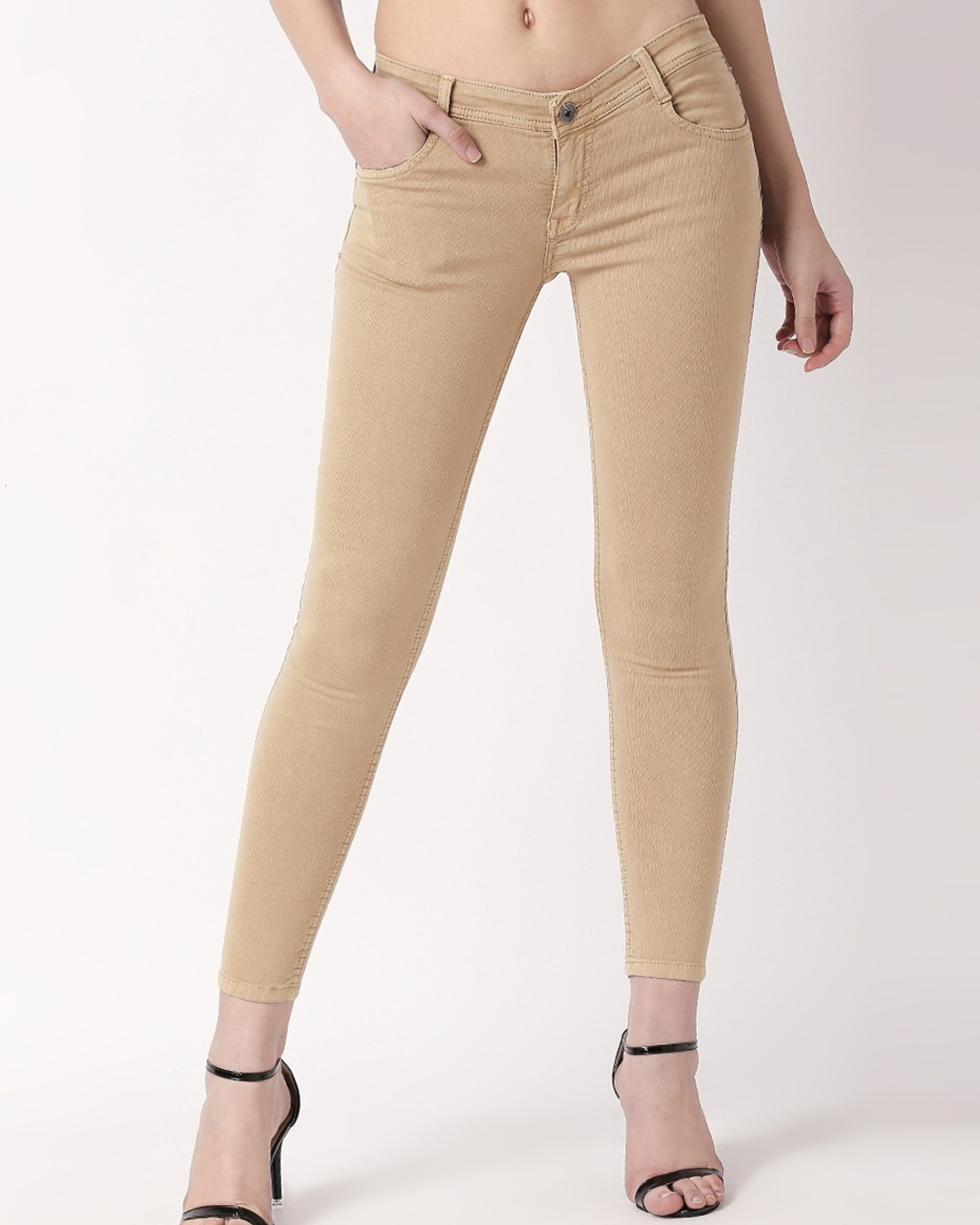 Shop Women's Beige Slim Fit Jeans-Back