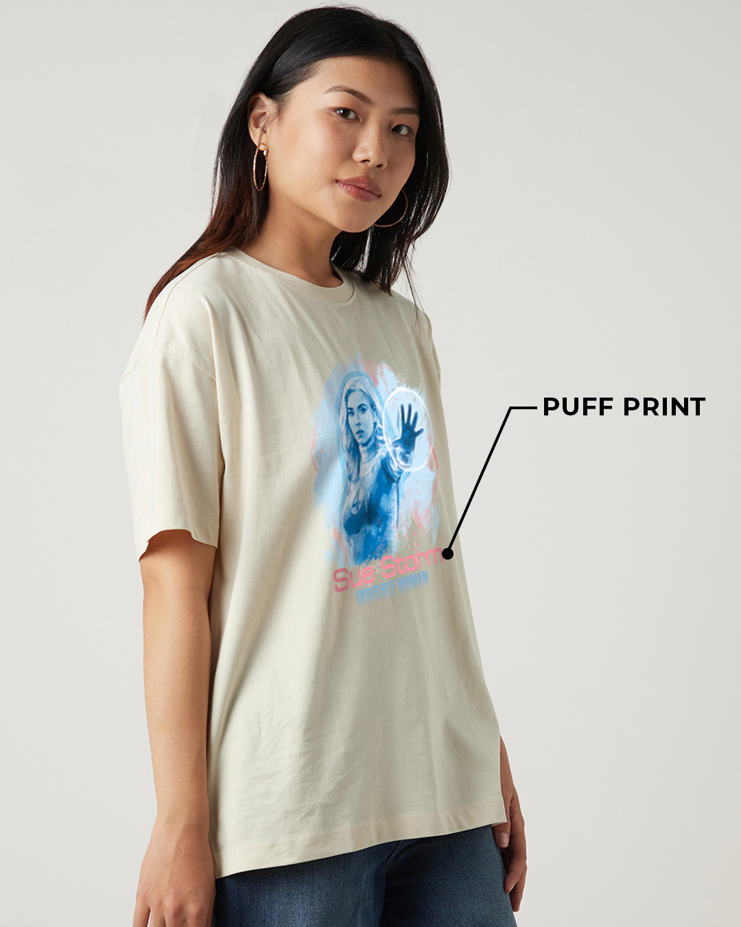 Shop Women's Beige Sue Storm Graphic Printed Oversized T-shirt-Back