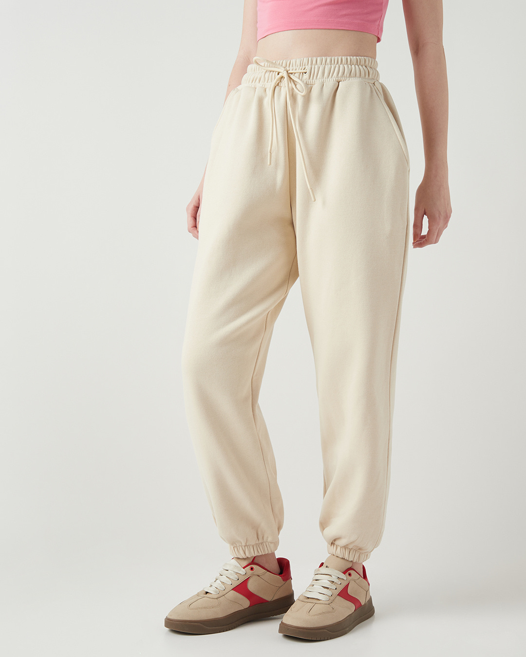 Shop Women's Beige Super Loose Fit Joggers-Back