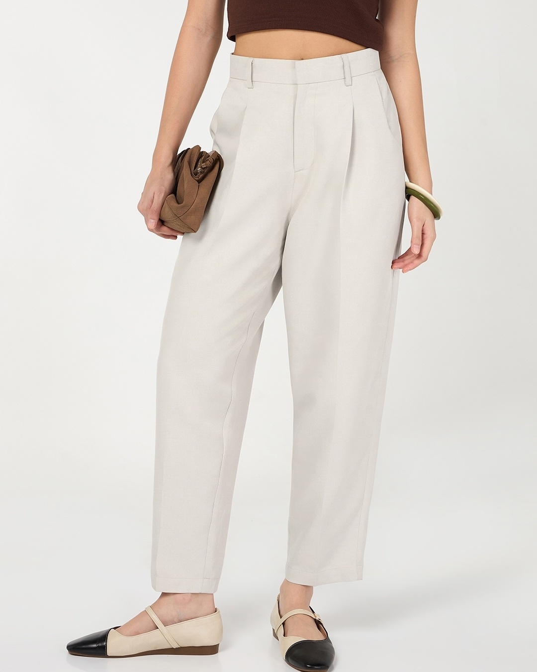 Shop Women's Beige Tapered Fit Ankle Length Pants-Back