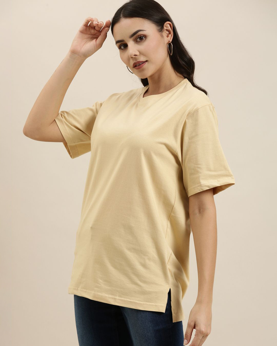 Shop Women's Beige Time To Miami Graphic Printed Oversized T-shirt-Back
