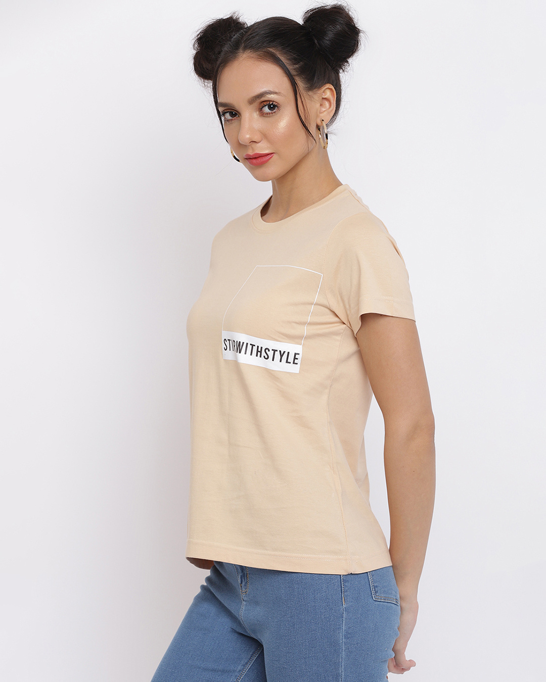 Shop Women's Beige Typography T-shirt-Back