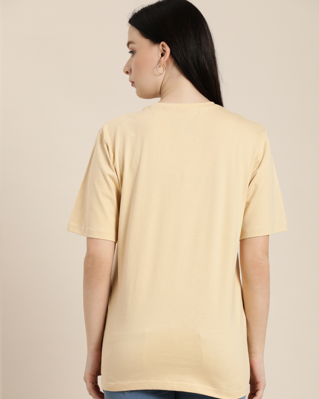 Shop Women's Beige Typography Oversized T-shirt-Back