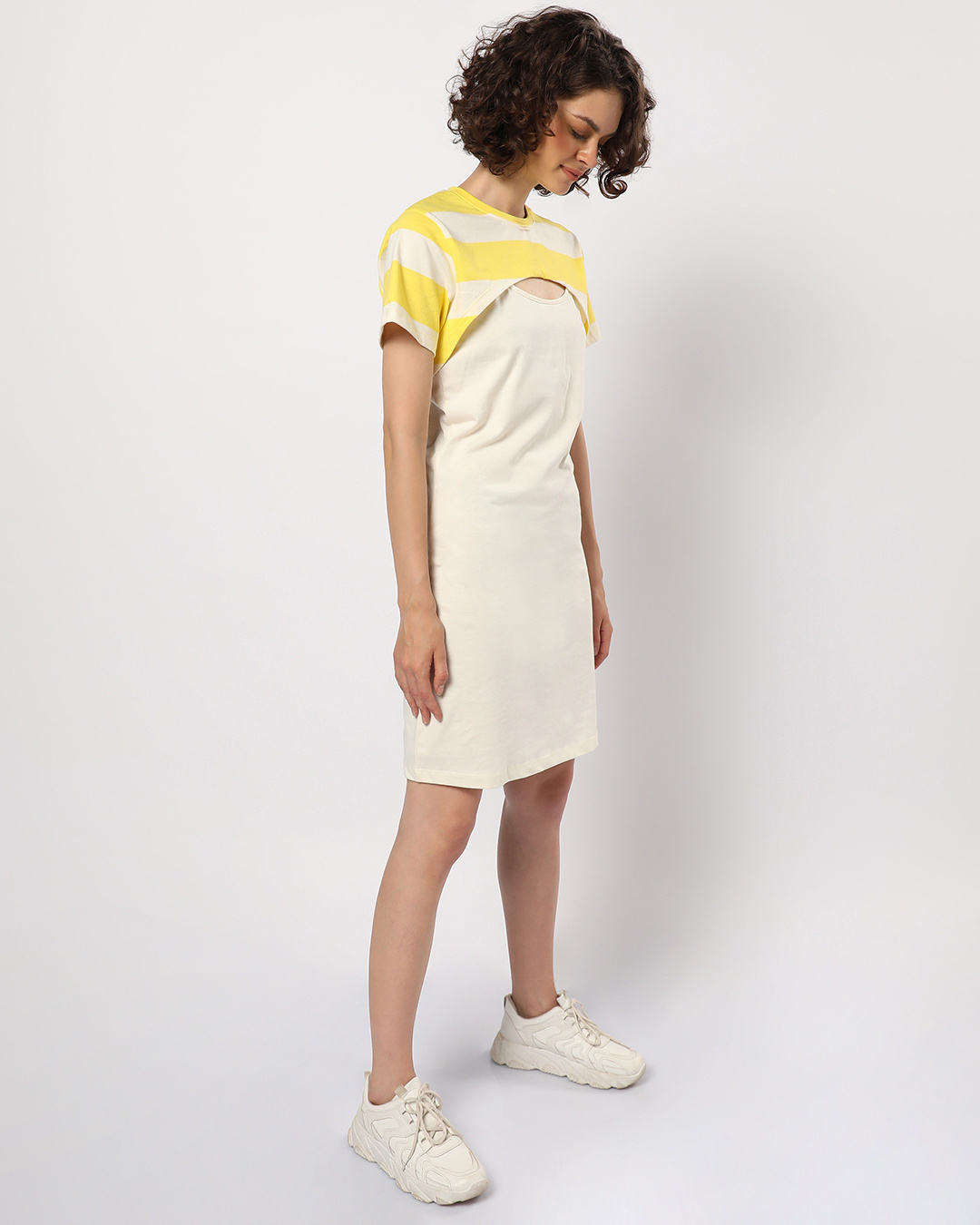 Shop Women's Birthday Yellow Stripe Slim Fit Dress-Back
