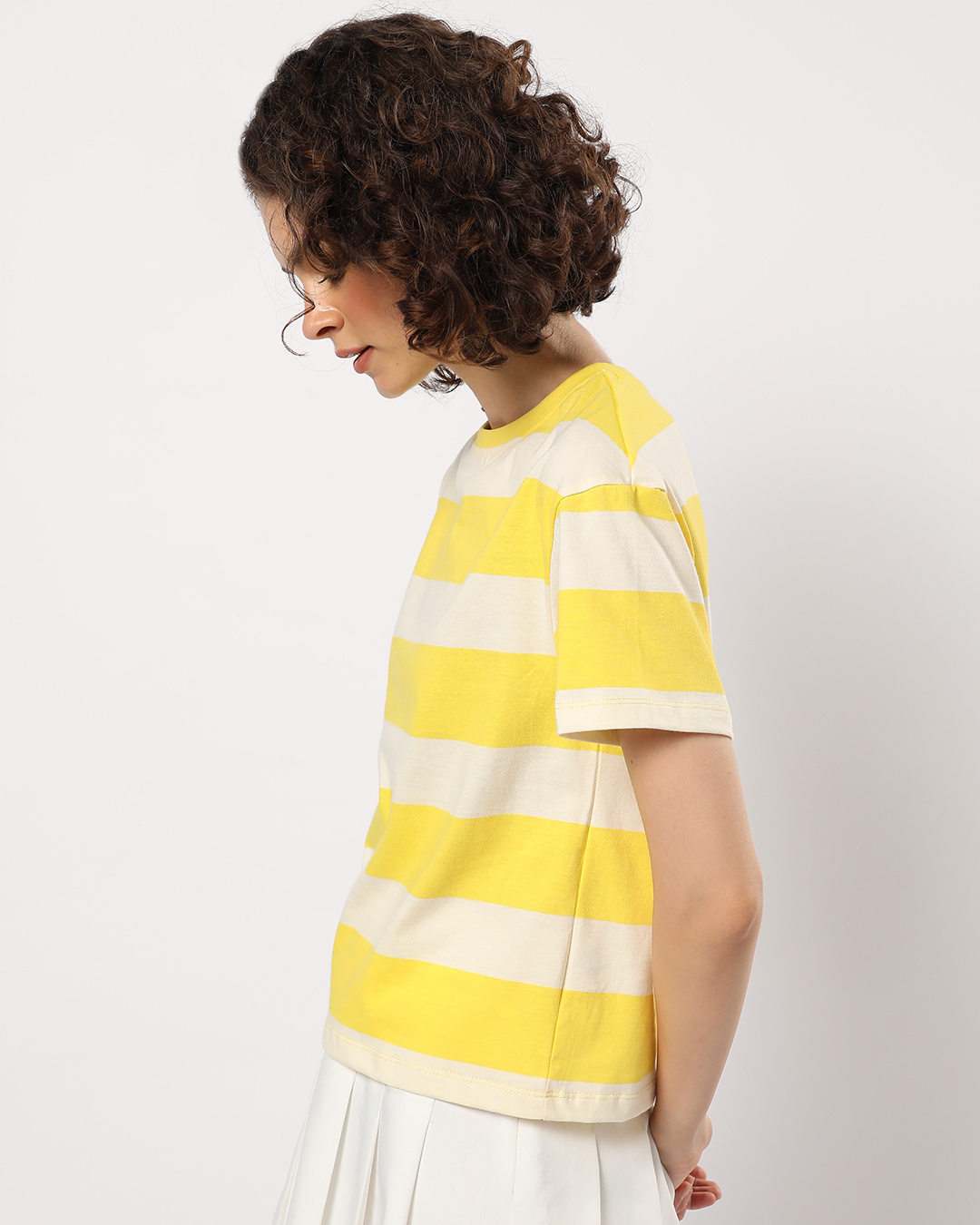 Shop Women's Birthday Yellow Striped Relaxed Fit Short Top-Back