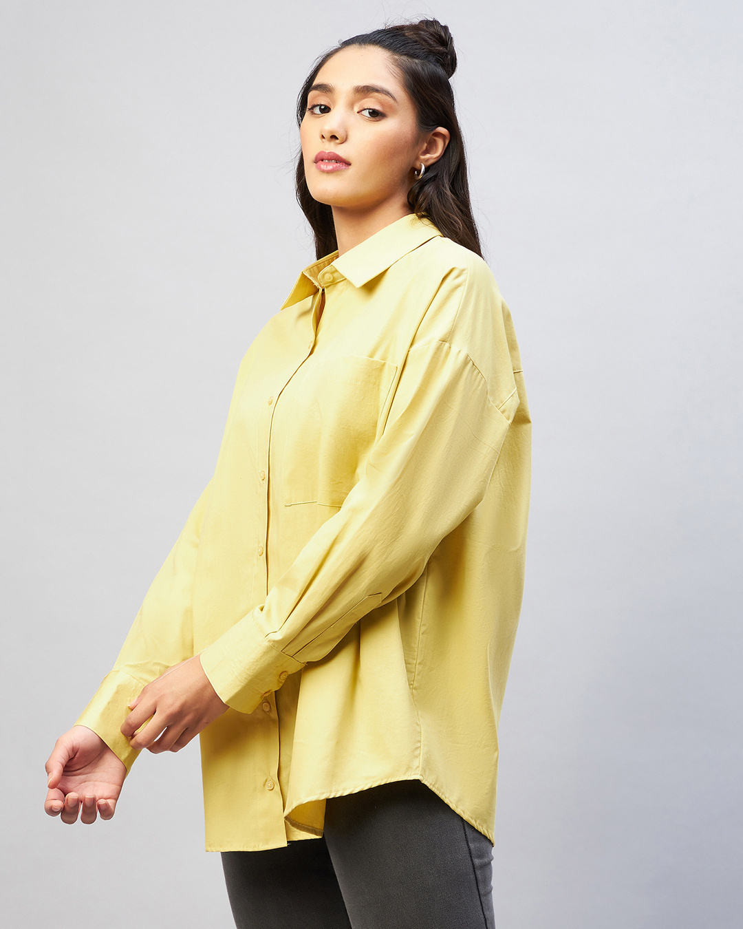 Shop Women's Biscotti Yellow Oversized Shirt-Back
