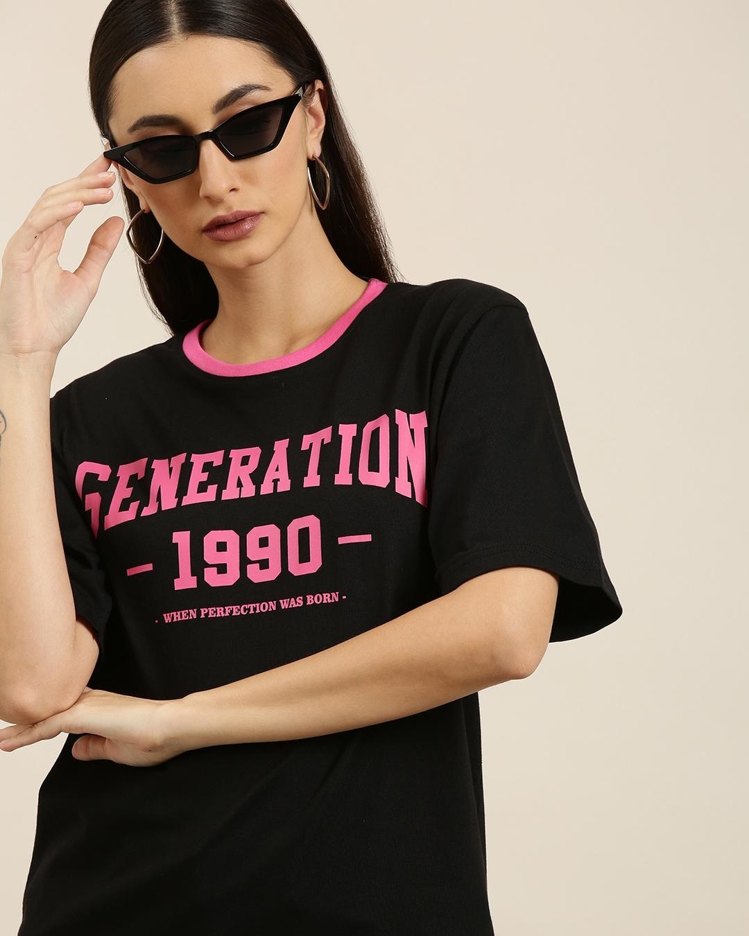 1990s Vintage Black Printed T-shirt - L