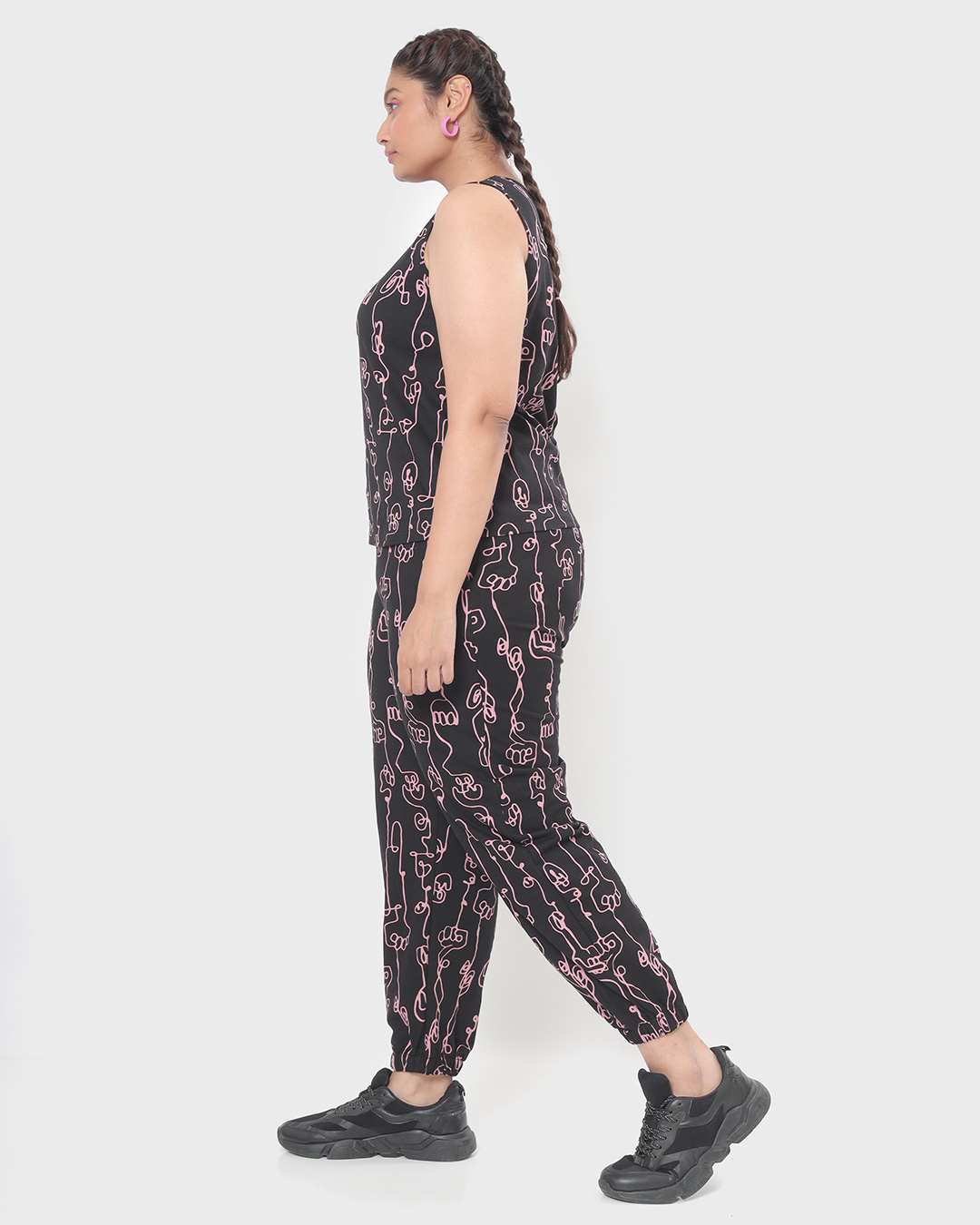 Shop Women's Black Abstract All Over Printed Plus Size Co-ords Set-Back