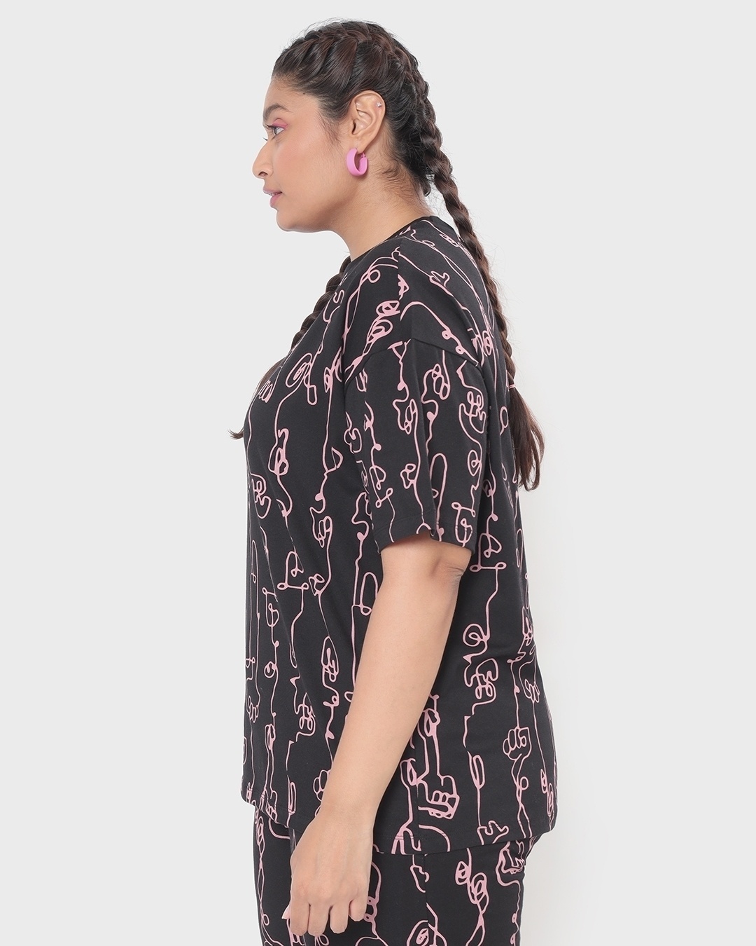 Shop Women's Black Abstract AOP Oversized Plus Size T-shirt-Back