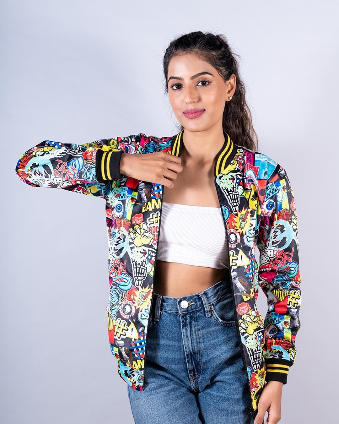 Buy Women's Black Abstract Printed Velvet Bomber Jacket Online at Bewakoof