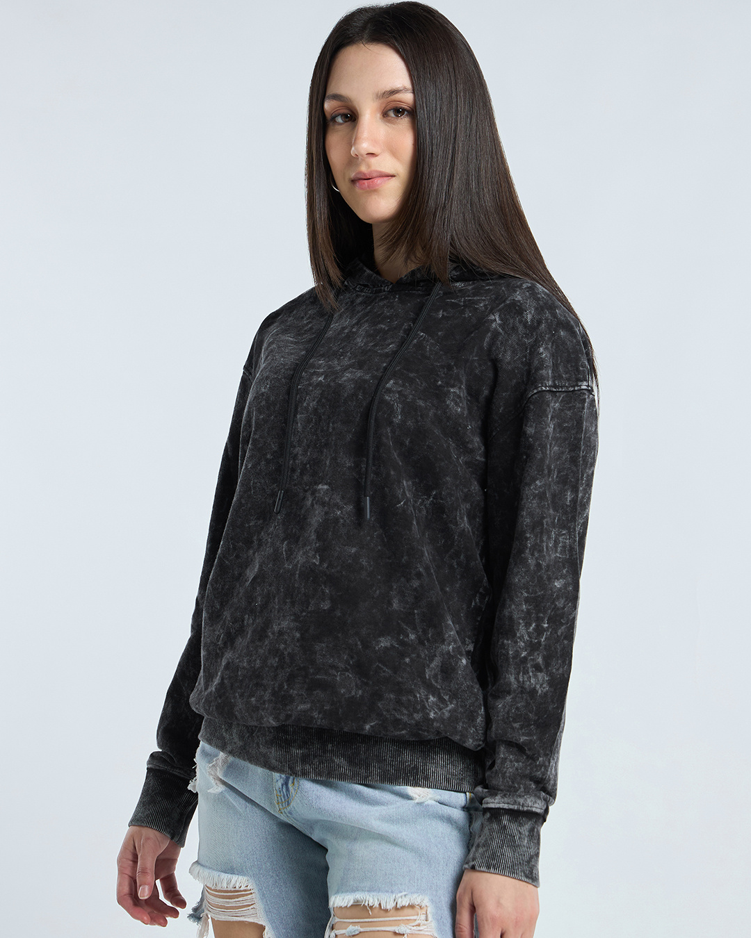 Shop Women's Black Acid Wash Oversized Hoodies-Back