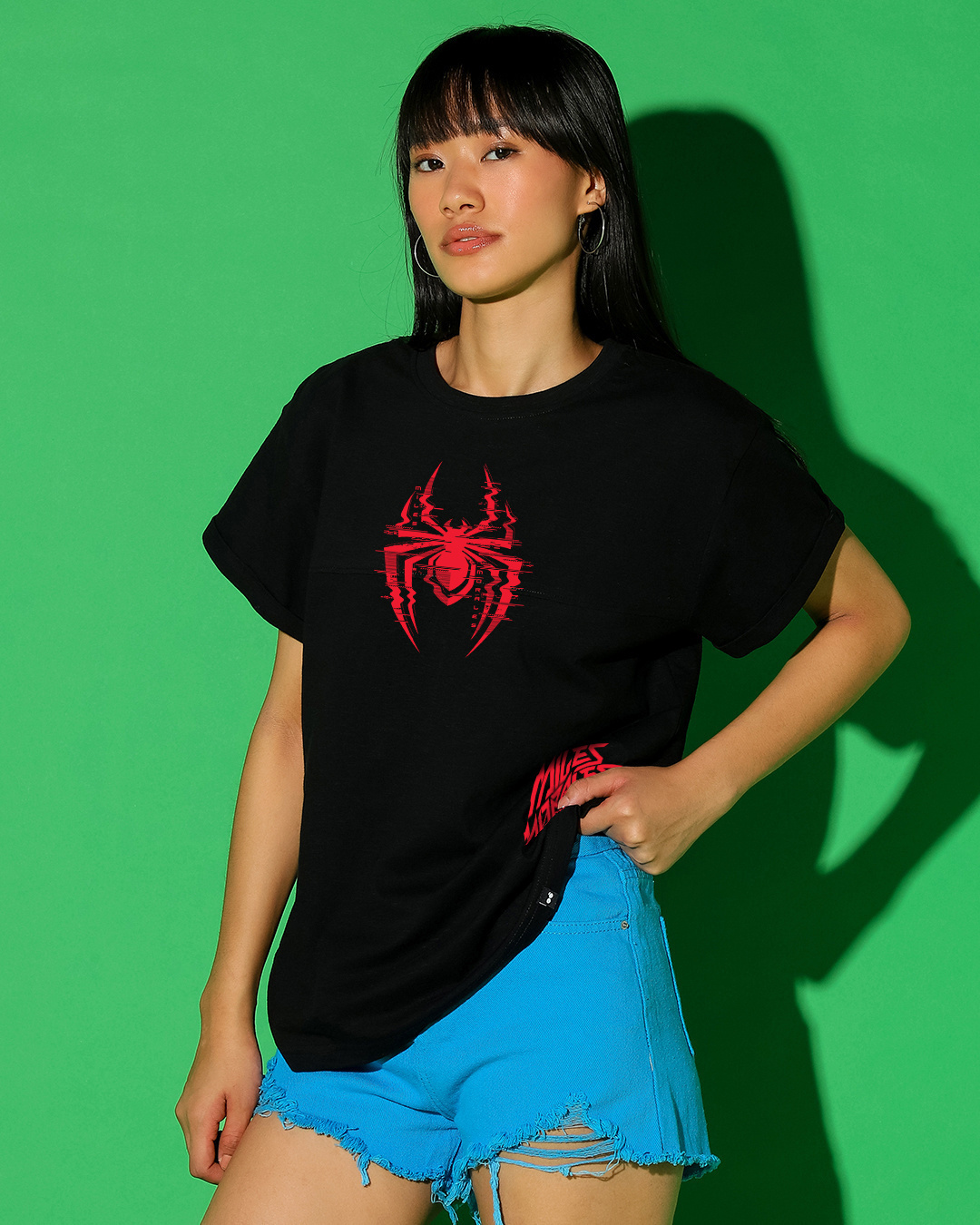 Shop Women's Black Across The Spiderverse Graphic Printed Boyfriend T-shirt-Back