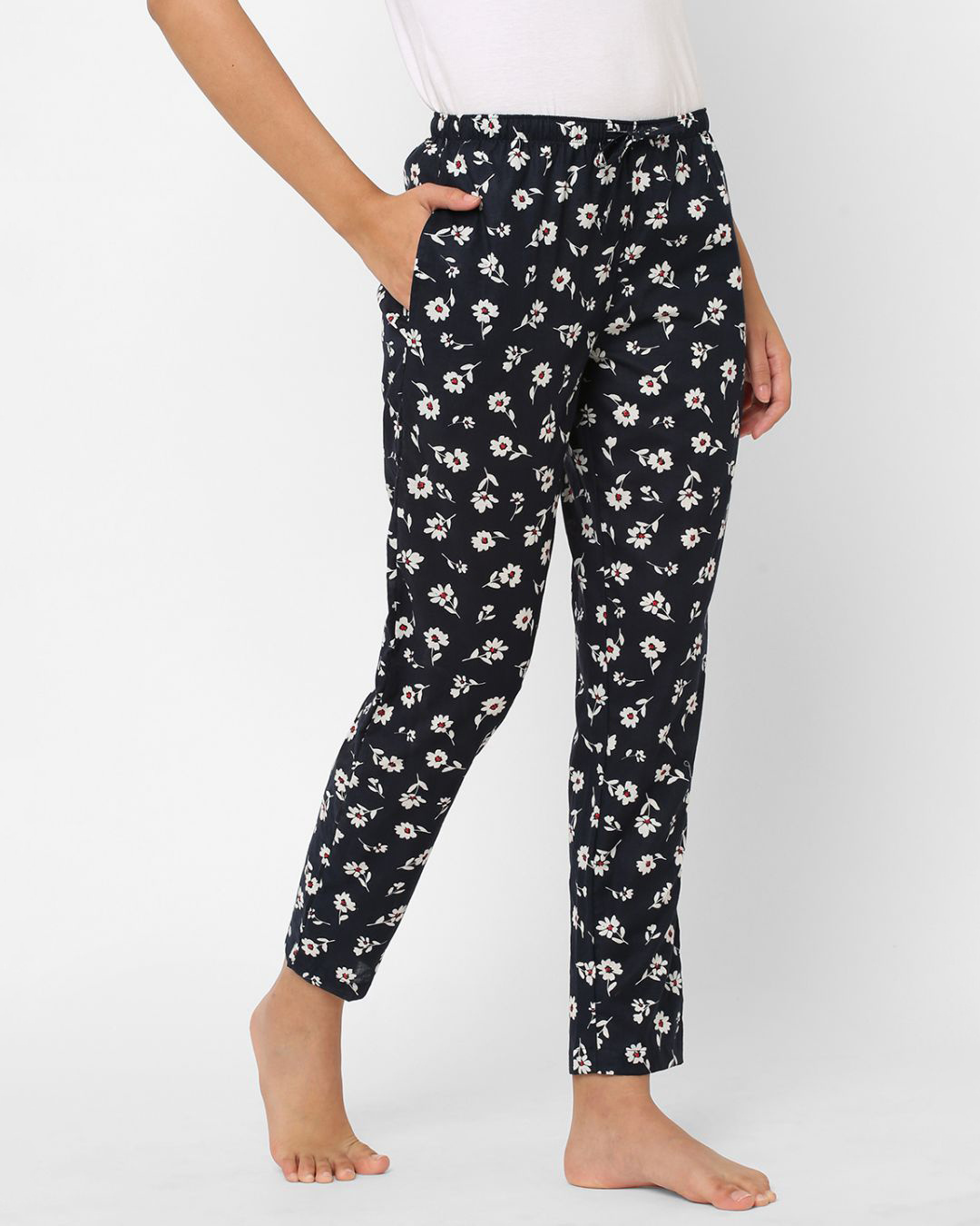Shop Women's Black All Over Floral Printed Cotton Lounge Pants-Back