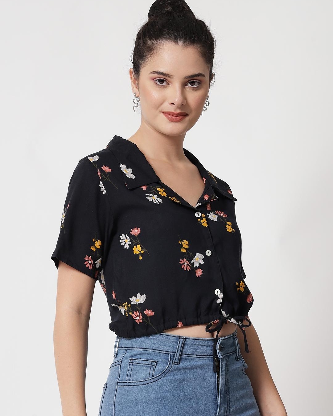 Shop Women's Black All Over Floral Printed Short Top-Back