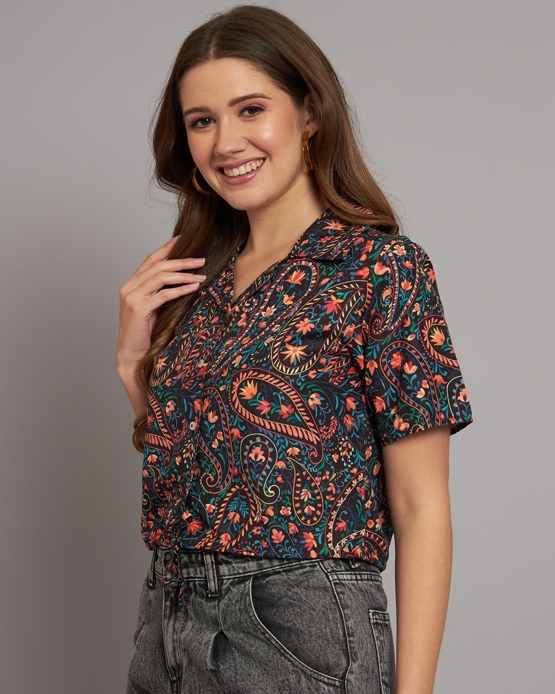 Shop Women's Black All Over Paisley Printed Short Top-Back