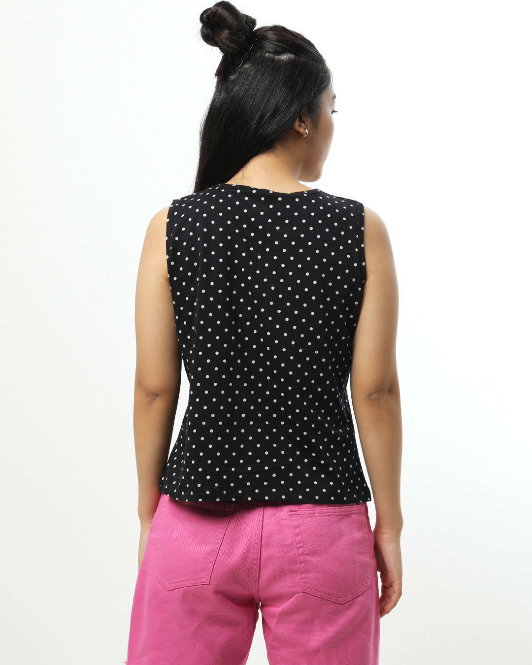 Shop Women's Black All Over Polka Dot Printed Tank Top-Back